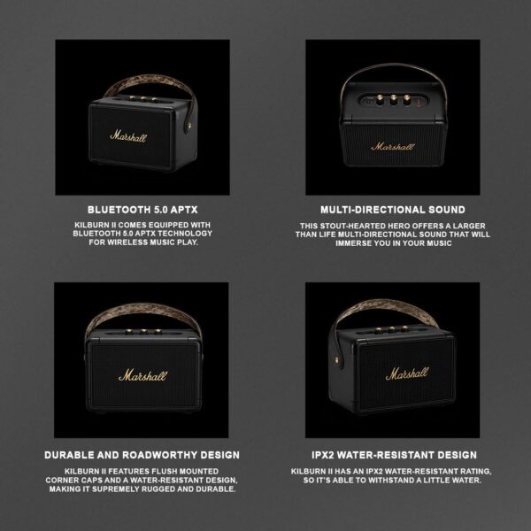 Marshall Kilburn II 36W Portable Bluetooth Speaker - Black & Brass - Image 2