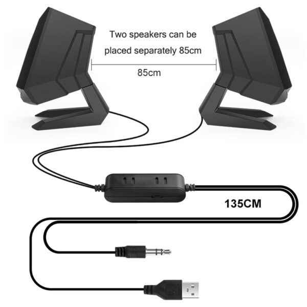 1 Pair Wired Computer Speakers USB AUX Bass Reinforcement PC Speaker - Image 2