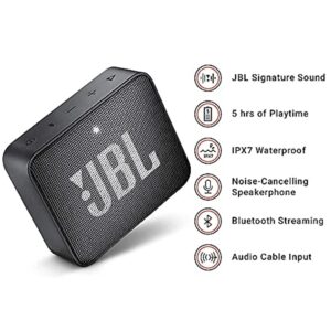 JBL Go 2, Wireless Portable Bluetooth Speaker with Mic, Signature Sound, Vibrant Color Options with IPX7 Waterproof & AUX (Black)