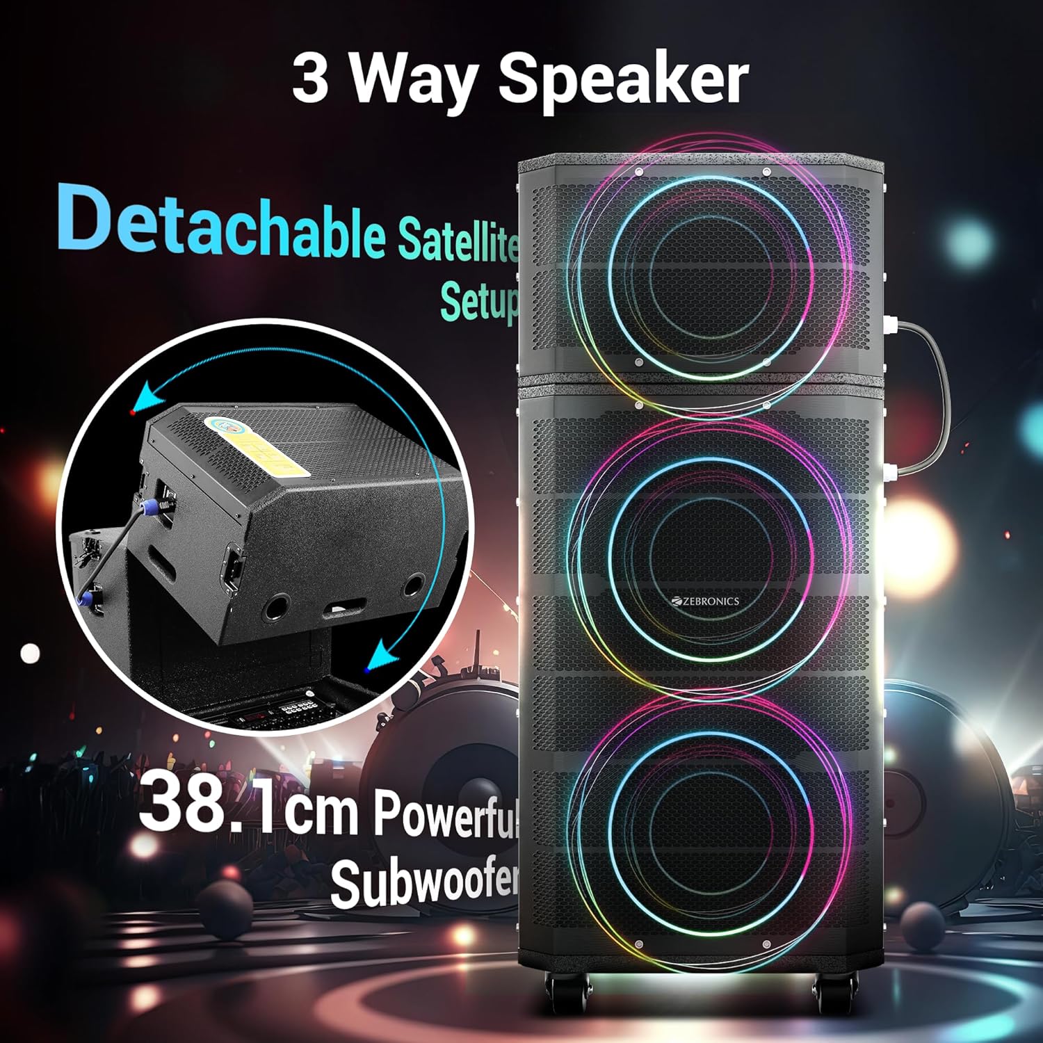 ZEBRONICS Mytho Plus Trolley Party DJ Speaker, 660 Watts, Supports Bluetooth