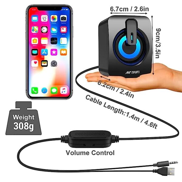 Ant Esports GS170 Gaming Speaker for PC, Stereo 2.0 USB Powered Desktop Speaker with 3.5 mm Aux-in, in-line Volume Control, RGB LED Lights Mini Multimedia Speakers for PC, Laptop, Tablet, Cellphone - Image 2