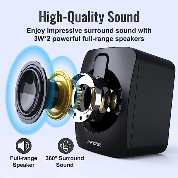 Ant Esports GS170 Gaming Speaker for PC, Stereo 2.0 USB Powered Desktop Speaker with 3.5 mm Aux-in, in-line Volume Control, RGB LED Lights Mini Multimedia Speakers for PC, Laptop, Tablet, Cellphone - Image 4