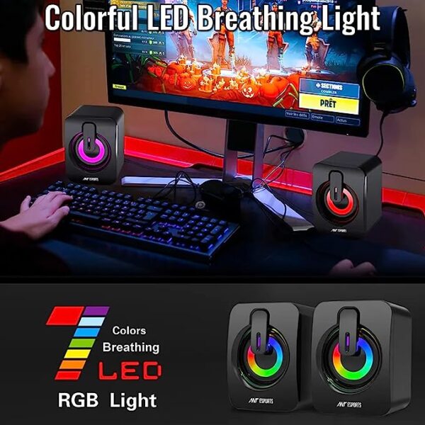 Ant Esports GS170 Gaming Speaker for PC, Stereo 2.0 USB Powered Desktop Speaker with 3.5 mm Aux-in, in-line Volume Control, RGB LED Lights Mini Multimedia Speakers for PC, Laptop, Tablet, Cellphone - Image 5