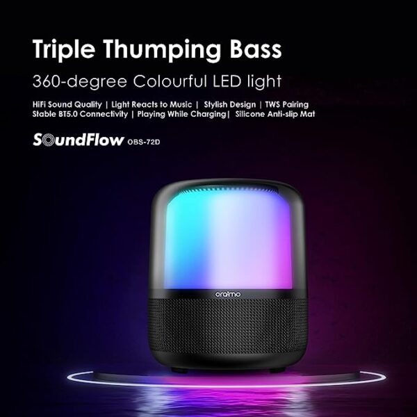 Oraimo SoundFlow 50W Wireless Bluetooth Party Speaker Powerful Sound and Monstrous Bass,360°Colorful LED Lights with 6000mAh Battery,USB/TF Card/AUX Input&Wireless Mic&TWS Pairing - Image 2