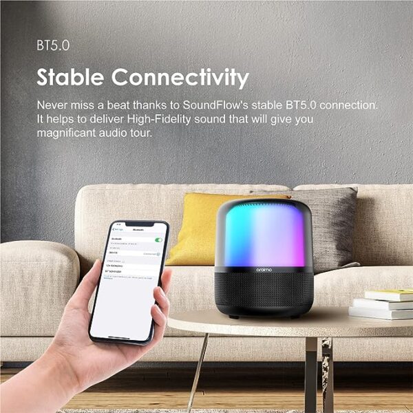 Oraimo SoundFlow 50W Wireless Bluetooth Party Speaker Powerful Sound and Monstrous Bass,360°Colorful LED Lights with 6000mAh Battery,USB/TF Card/AUX Input&Wireless Mic&TWS Pairing - Image 3