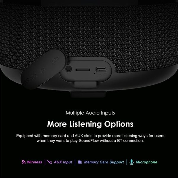 Oraimo SoundFlow 50W Wireless Bluetooth Party Speaker Powerful Sound and Monstrous Bass,360°Colorful LED Lights with 6000mAh Battery,USB/TF Card/AUX Input&Wireless Mic&TWS Pairing - Image 5