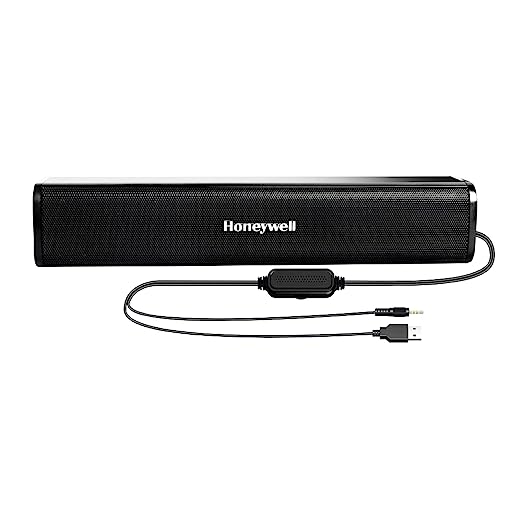 Honeywell Moxie V500 10W Portable USB Wired Soundbar, Speaker for PC, Desktop and Laptop with Volume Control and 3.5 mm AUX, 2.0 Channel, 52mmX2 Drivers, Plug &Play, 2 Yrs. Warranty, Gloss Finish