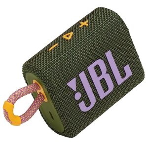 JBL Go 3, Wireless Ultra Portable Bluetooth Speaker, Pro Sound, Vibrant Colors with Rugged Fabric Design, Waterproof, Type C (Without Mic, Green), Standard (JBLGO3GRN)
