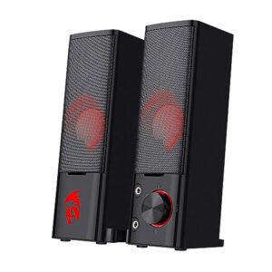 Redragon GS550 Orpheus PC Gaming Speakers, 2.0 Channel Stereo Desktop Computer Sound Bar with Compact Maneuverable Size, Quality Bass and Decent Red Backlit, USB Powered w/ 3.5mm Cables, Doom Eternal