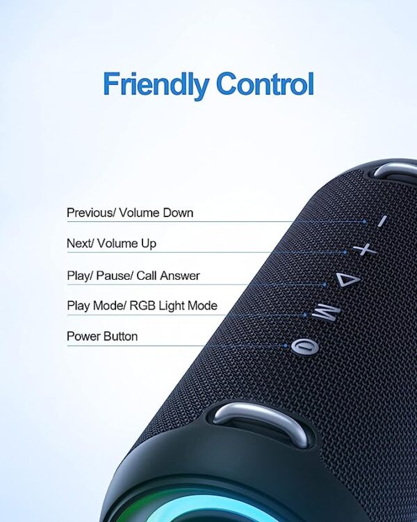 MIFA Bluetooth Speaker, A90 Portable Soundbox 60W, Wireless Speakers HD Bass Sound, IPX7 Waterproof Speaker with RGB Lights, Carrying Bag, Built-in MIC, 30H Playtime, TF Card, USB Flash Drive, Aux-in - Image 5