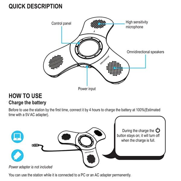 SMILEDRIVE Portable Bluetooth Mobile Conference Call Speaker with Omnidirectional Mic, Echo & Noise Cancellation - Image 5