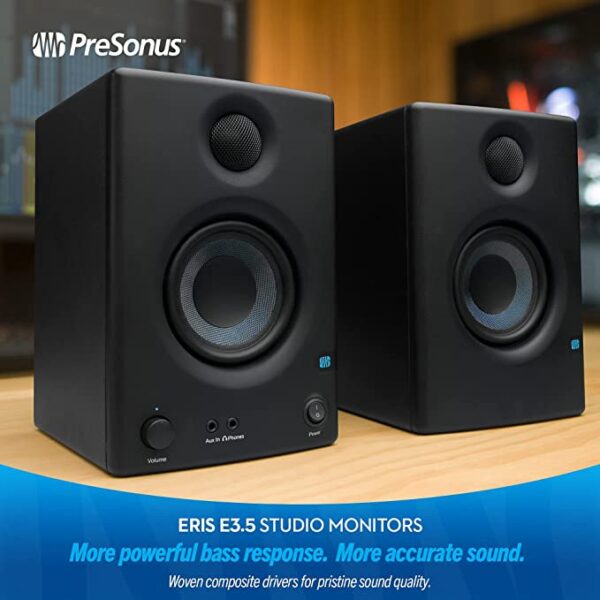 PreSonus Eris E3.5-3.5" Near Field 25 Watts RCA Auxiliary Studio Monitor Speaker (Pair) - Black - Image 4