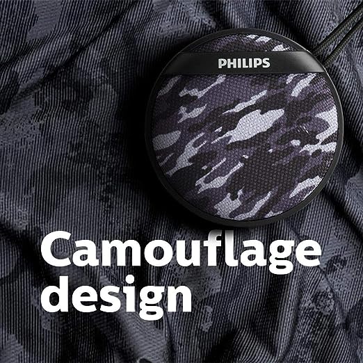 Philips Audio BT2003 3W Mini Portable Bluetooth Speaker with Multi-Connectivity Modes, Built-in Mic, Rapid Charging (Type-C Charger) and Carrying Strap (Gray Camouflage) - Image 3