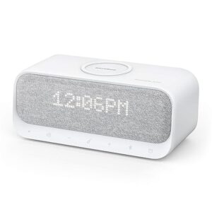 Soundcore Wakey Bluetooth Speakers Powered by Anker with Alarm Clock, Grey Colour, Stereo Sound, FM Radio, Qi Wireless Charger with 7.5W Charging for iPhone and 10W for Samsung