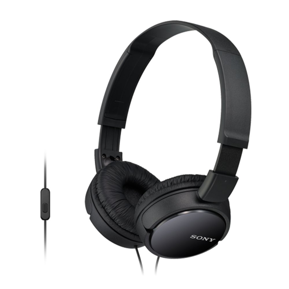 Sony MDR-ZX110AP Wired On-Ear Headphones with tangle free cable, 3.5mm Jack, Headset with Mic for phone calls and 1 Year Warranty - (Black)