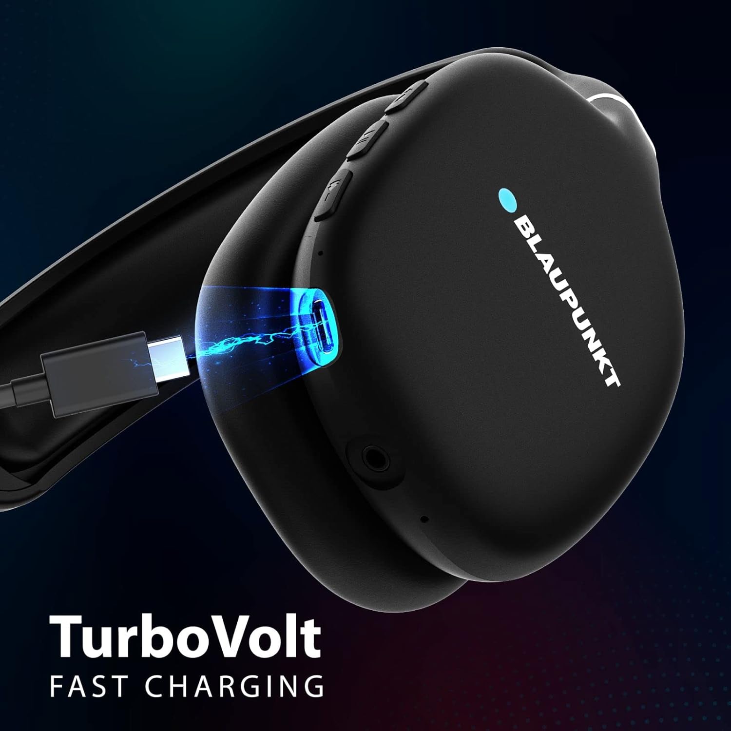 Blaupunkt BH31 Bluetooth Wireless Over Ear Headphones I 40MM Drivers I HD Sound I Soft PU Headband I Media & Volume Control with Built in Mic I TurboVolt Fast Charging I AUX Port (Black)