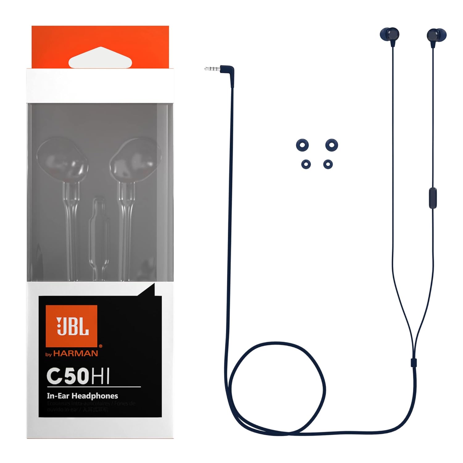 JBL C50HI, Wired in Ear Headphones with Mic, One Button Multi-Function Remote, Lightweight & Comfortable fit (Blue)