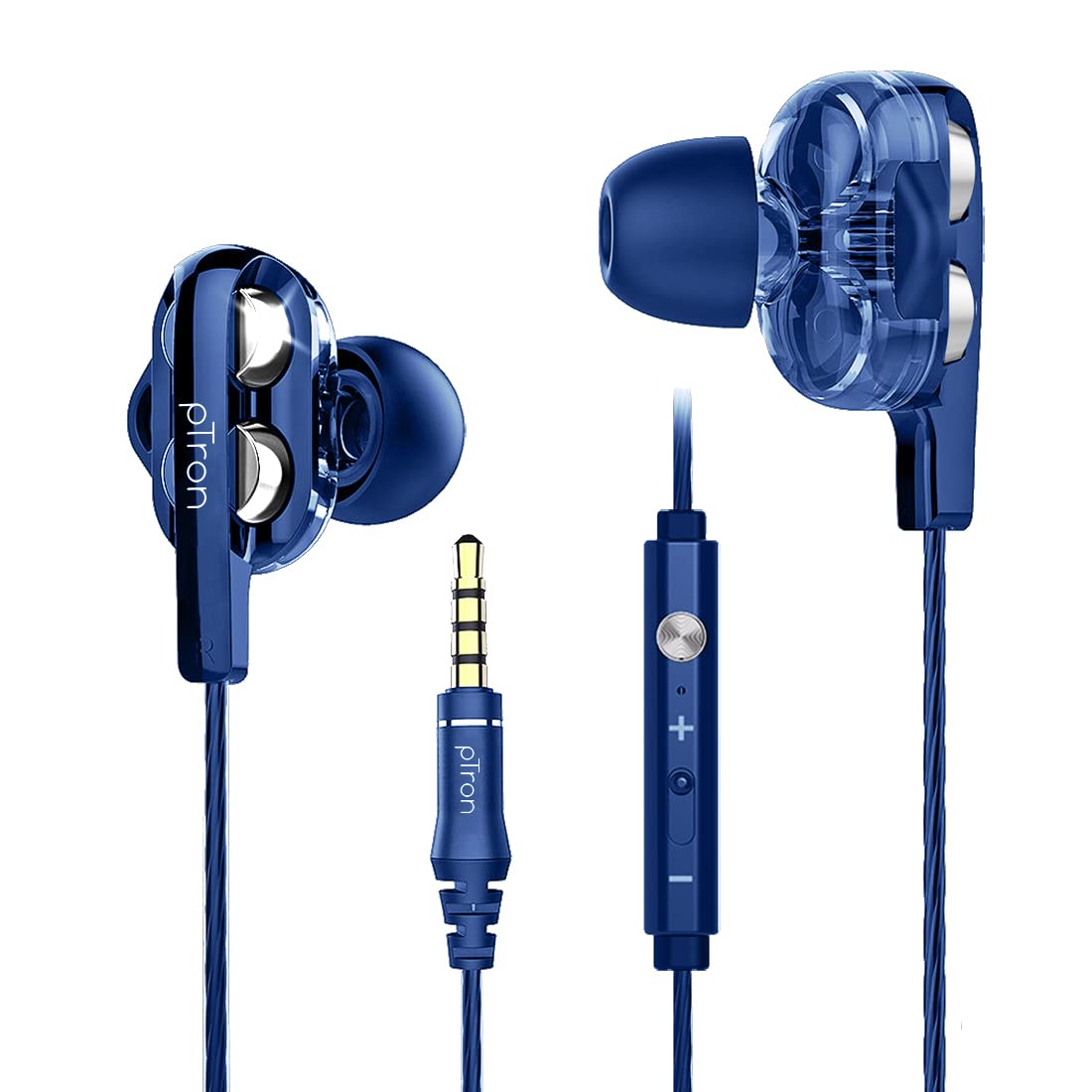 pTron Boom Ultima 4D Dual Driver, in Ear Gaming Wired Headphones with in-Line Mic, Volume Control & Passive Noise Cancelling Boom 3 Earphones - (Dark Blue) - Image 5