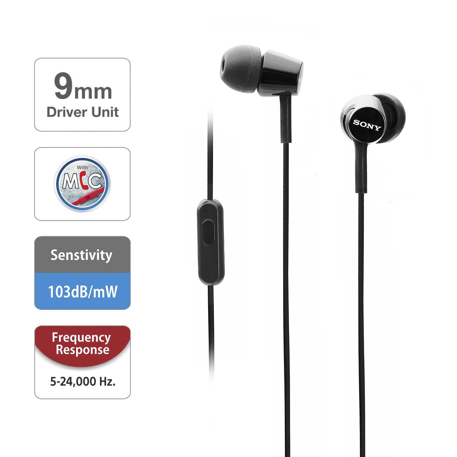 Sony MDR-EX155AP Wired in-Ear Headphones with Tangle Free Cable, 3.5mm Jack, Headset with Mic for Phone Calls and 1 Year Warranty - (Black) - Image 2