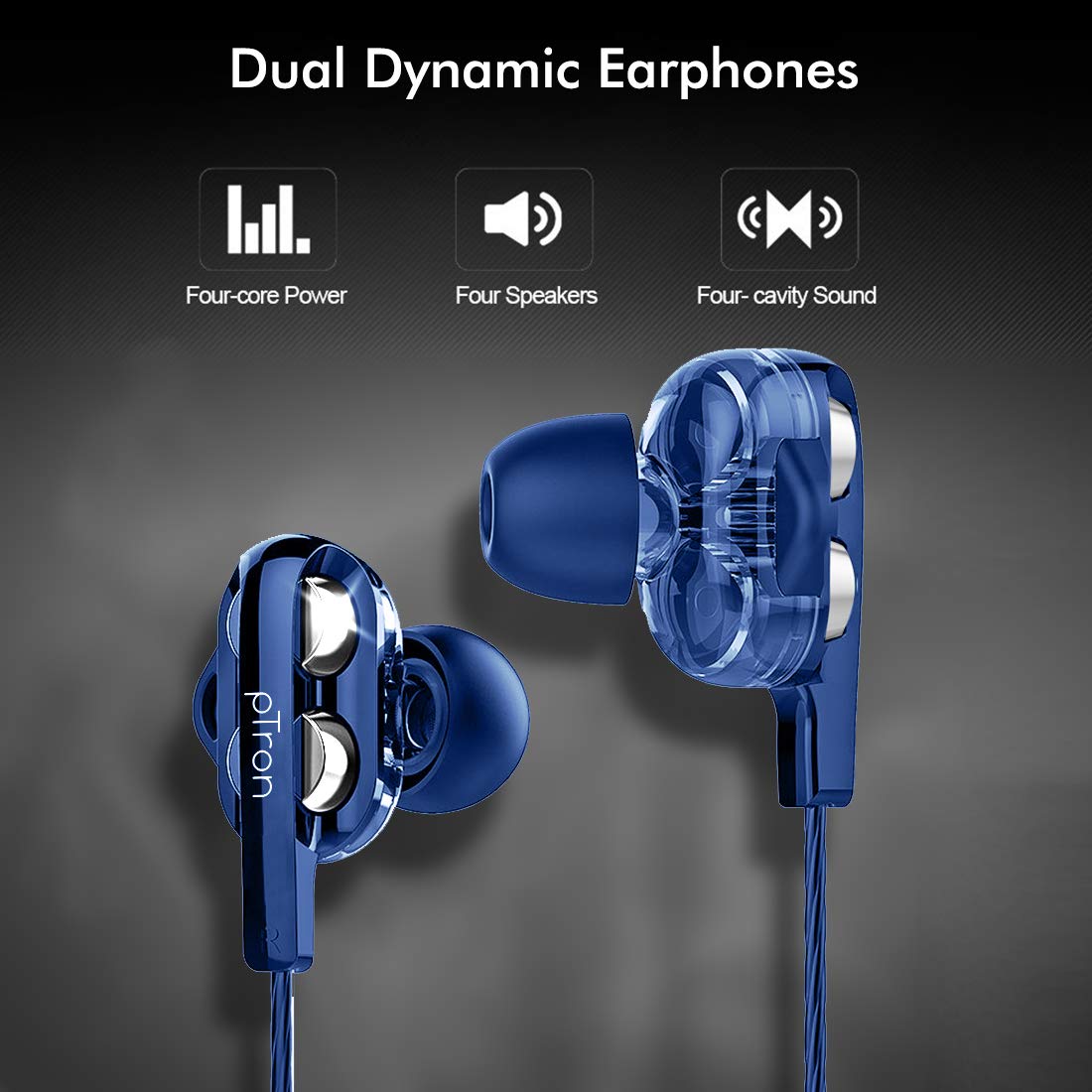 pTron Boom Ultima 4D Dual Driver, in Ear Gaming Wired Headphones with in-Line Mic, Volume Control & Passive Noise Cancelling Boom 3 Earphones - (Dark Blue) - Image 7