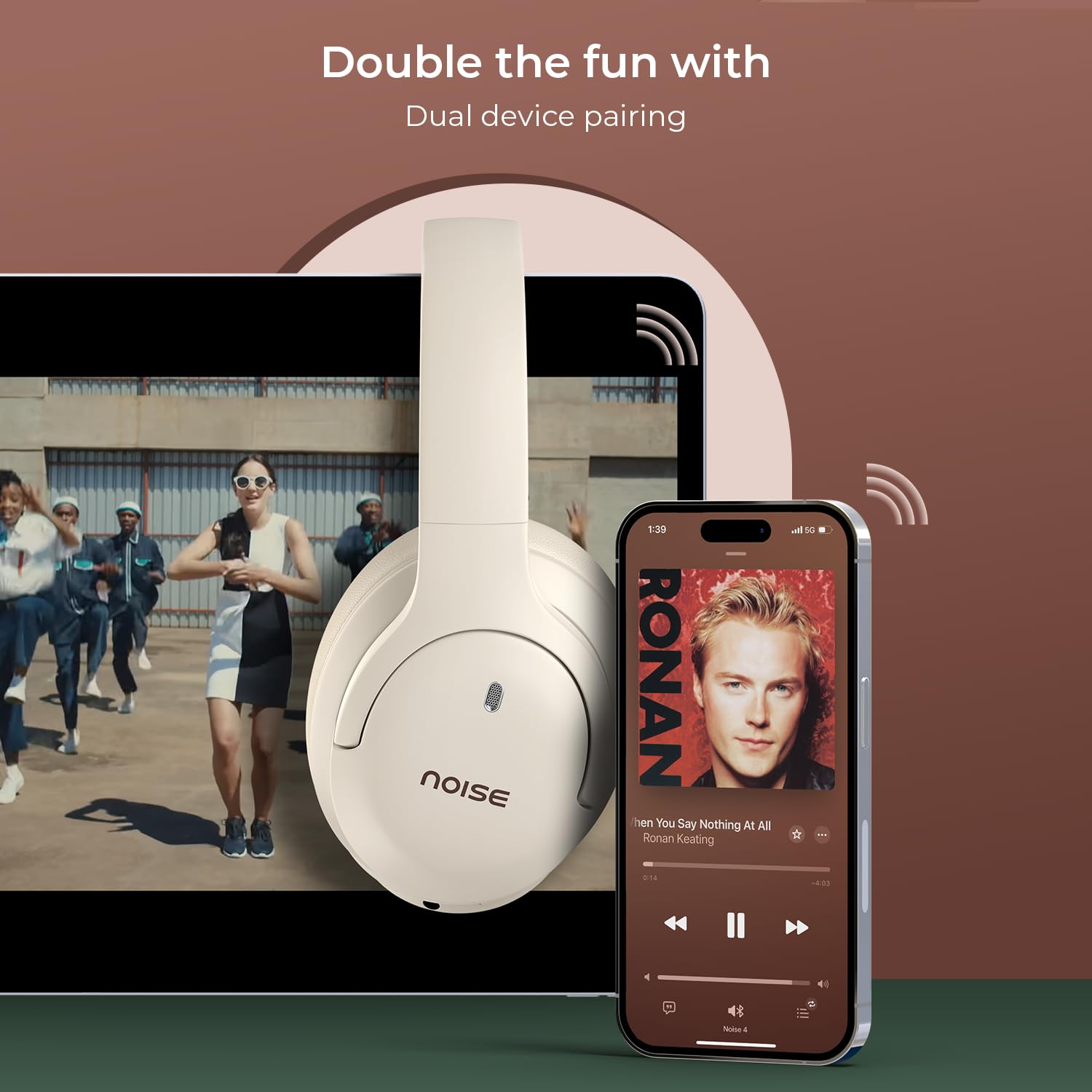 Noise Airwave Max 4 Wireless Over-Ear Headphones with 70H Playtime, ENC, 40mm Driver, Low Latency(up to 40ms), Dual Pairing, BT v5.4 (Calm Beige)
