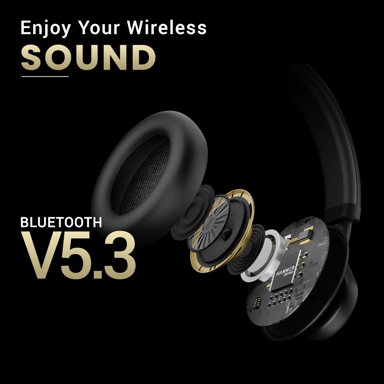 HAMMER Bash Max Over The Ear Wireless Bluetooth Headphones with Mic, Touch Control, Deep Bass, Upto 40 Hours Playtime, Bluetooth 5.3, Workout/Travel (Black) - Image 5