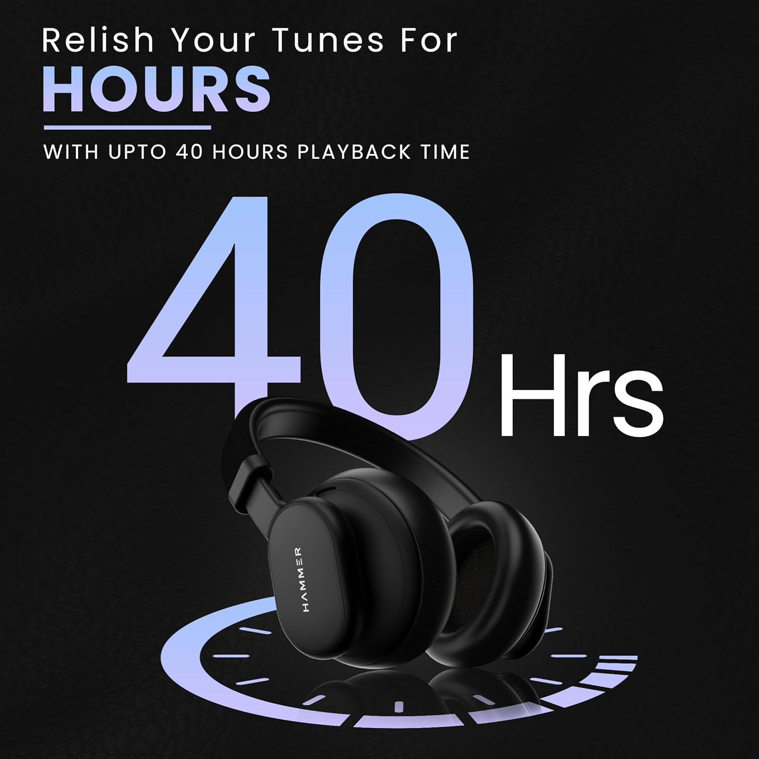 HAMMER Bash Max Over The Ear Wireless Bluetooth Headphones with Mic, Touch Control, Deep Bass, Upto 40 Hours Playtime, Bluetooth 5.3, Workout/Travel (Black) - Image 4