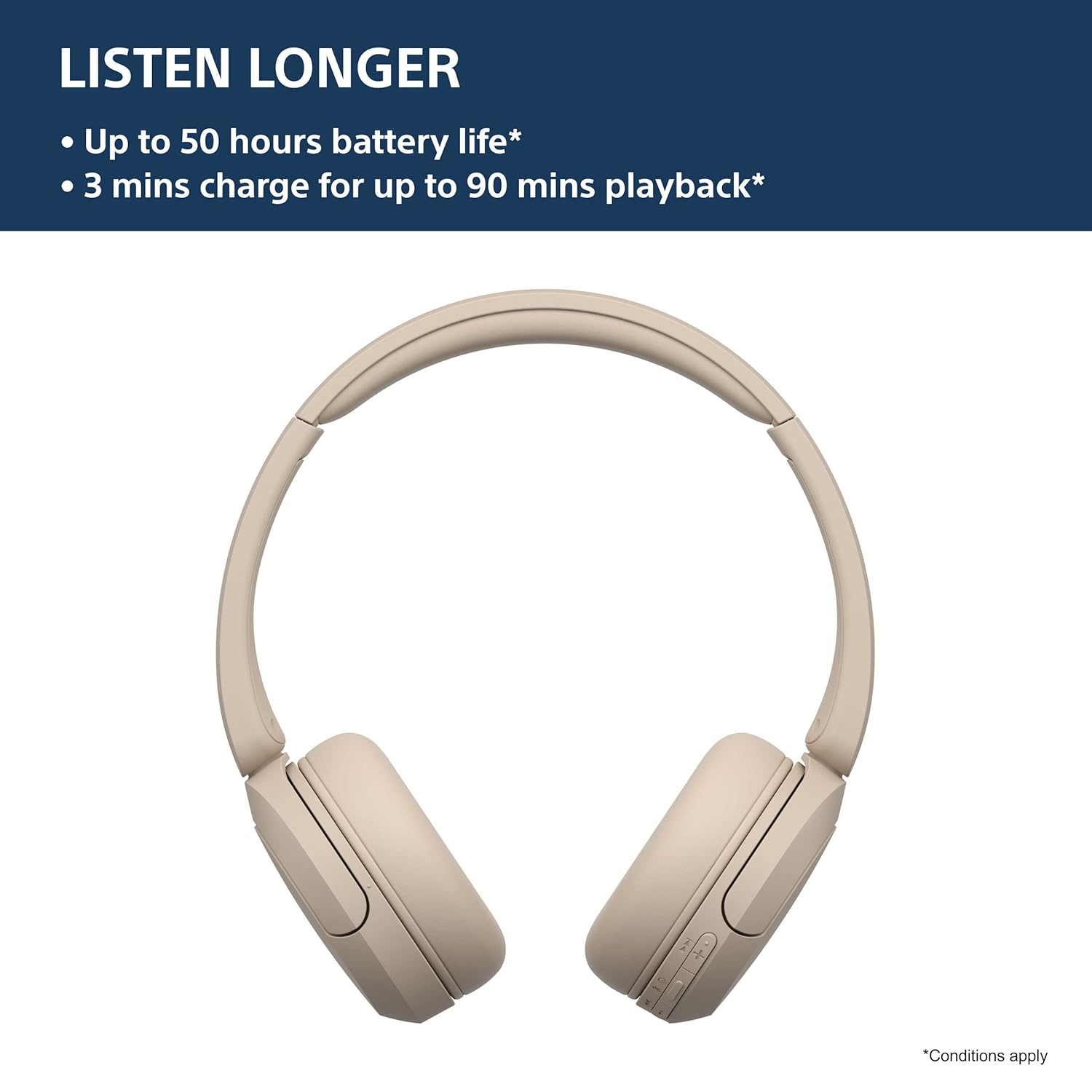 Sony WH-CH520 Wireless Bluetooth Headphones with Mic, Up to 50Hrs Battery, Quick Charge, DSEE Upscale, Multipoint Connectivity, Voice Assistant, Customized EQ-Beige