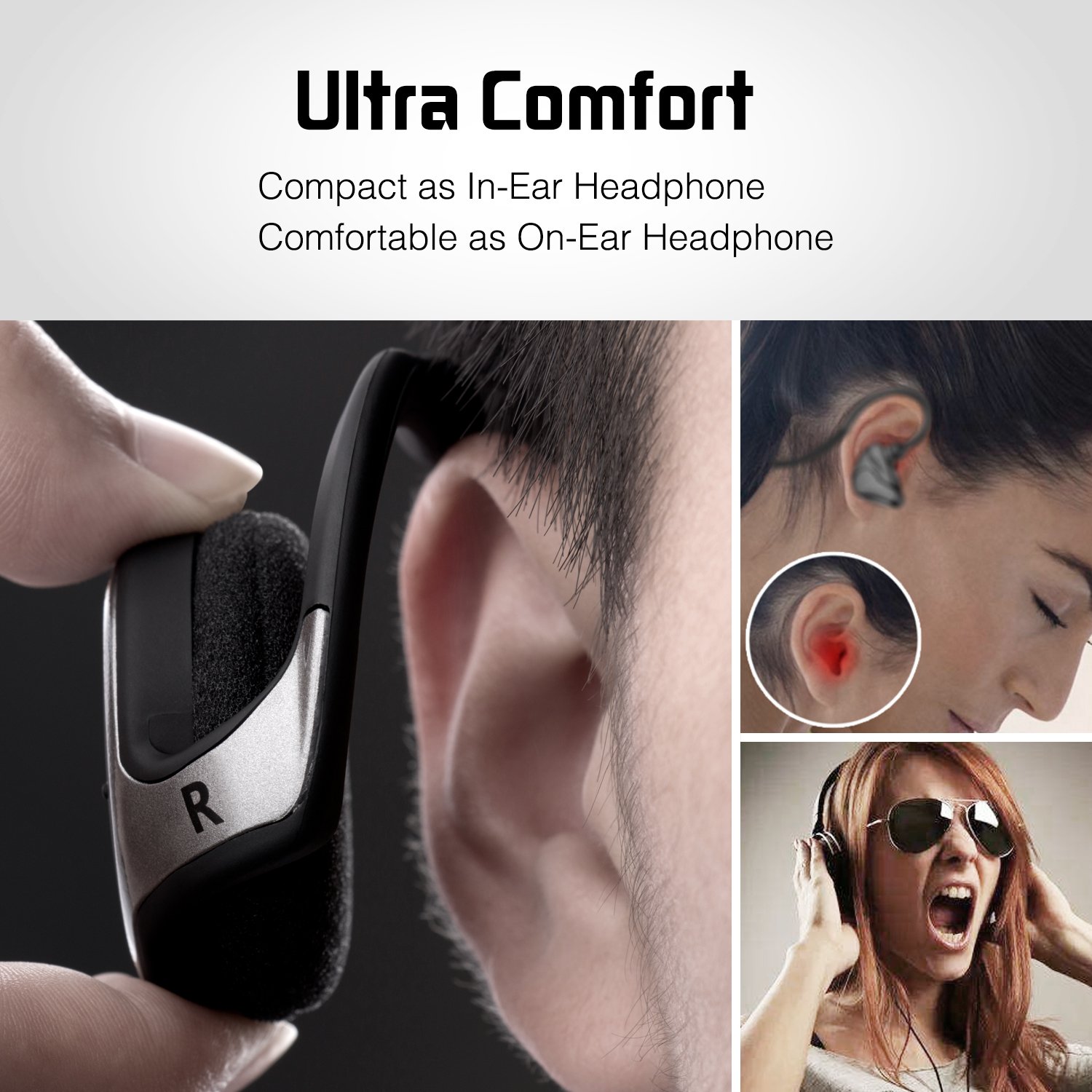 RTUSIA Small Bluetooth On Ear Headphones Wrap Around Head - Sports Wireless Headset with Built in Microphone and Crystal-Clear Sound, Foldable and Carried in The Purse, and 12-Hour Battery Life, Black