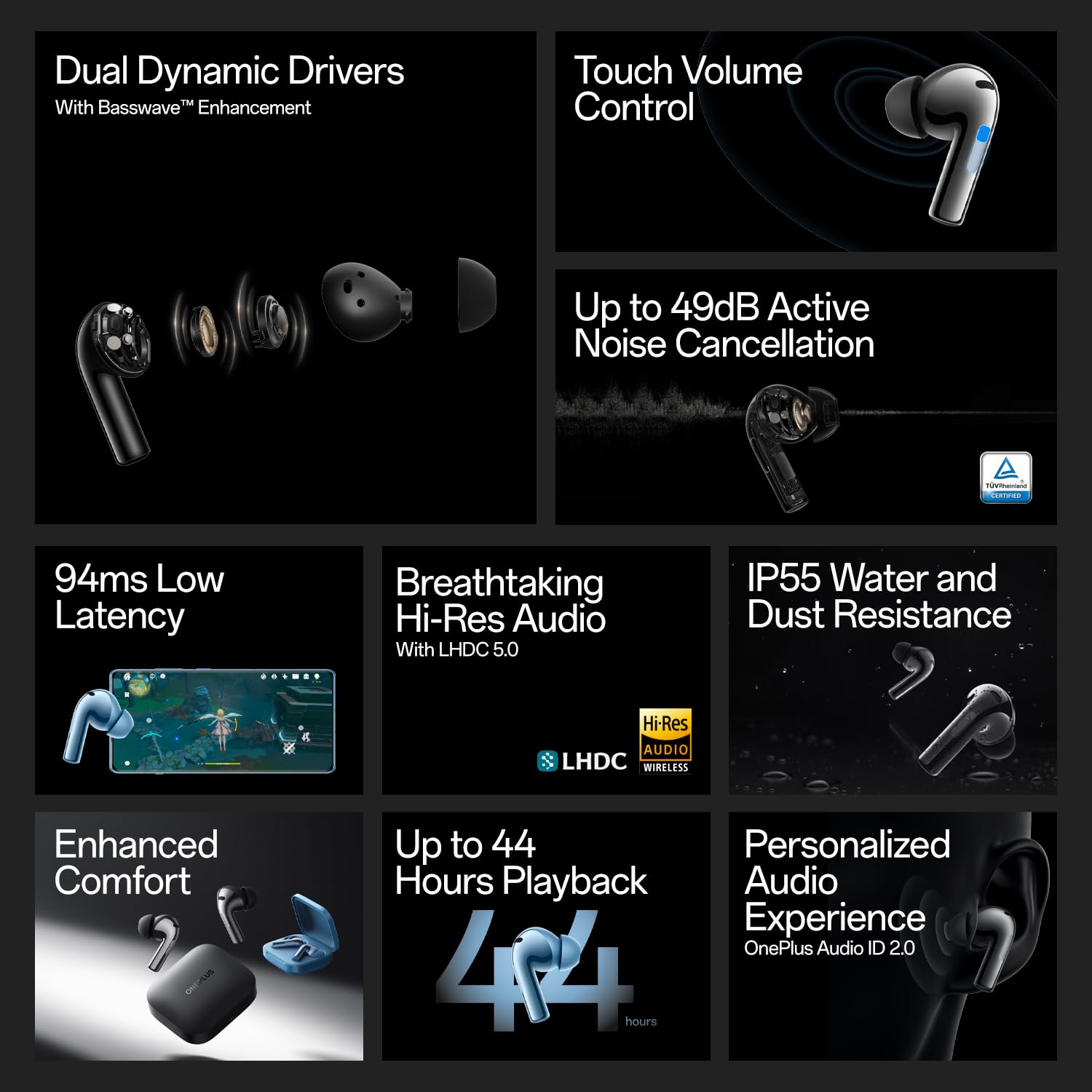 OnePlus Buds 3 TWS in Ear Earbuds with Upto 49dB Smart Adaptive Noise Cancellation,Hi-Res Sound Quality,Sliding Volume Control,10mins for 7Hours Fast Charging with Upto 44Hrs Playback (Splendid Blue)