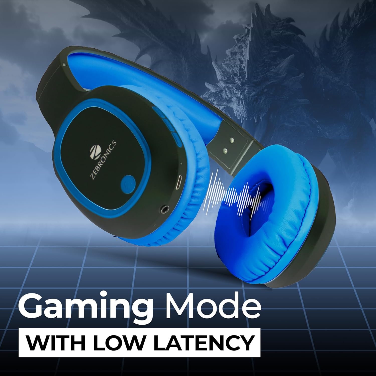 ZEBRONICS Thunder Over Ear Bluetooth 5.3 Wireless Headphones with 60H Backup, Gaming Mode, Dual Pairing, Enc, Aux, Micro Sd, Voice Assistant, Comfortable Earcups, Call Function (Blue)