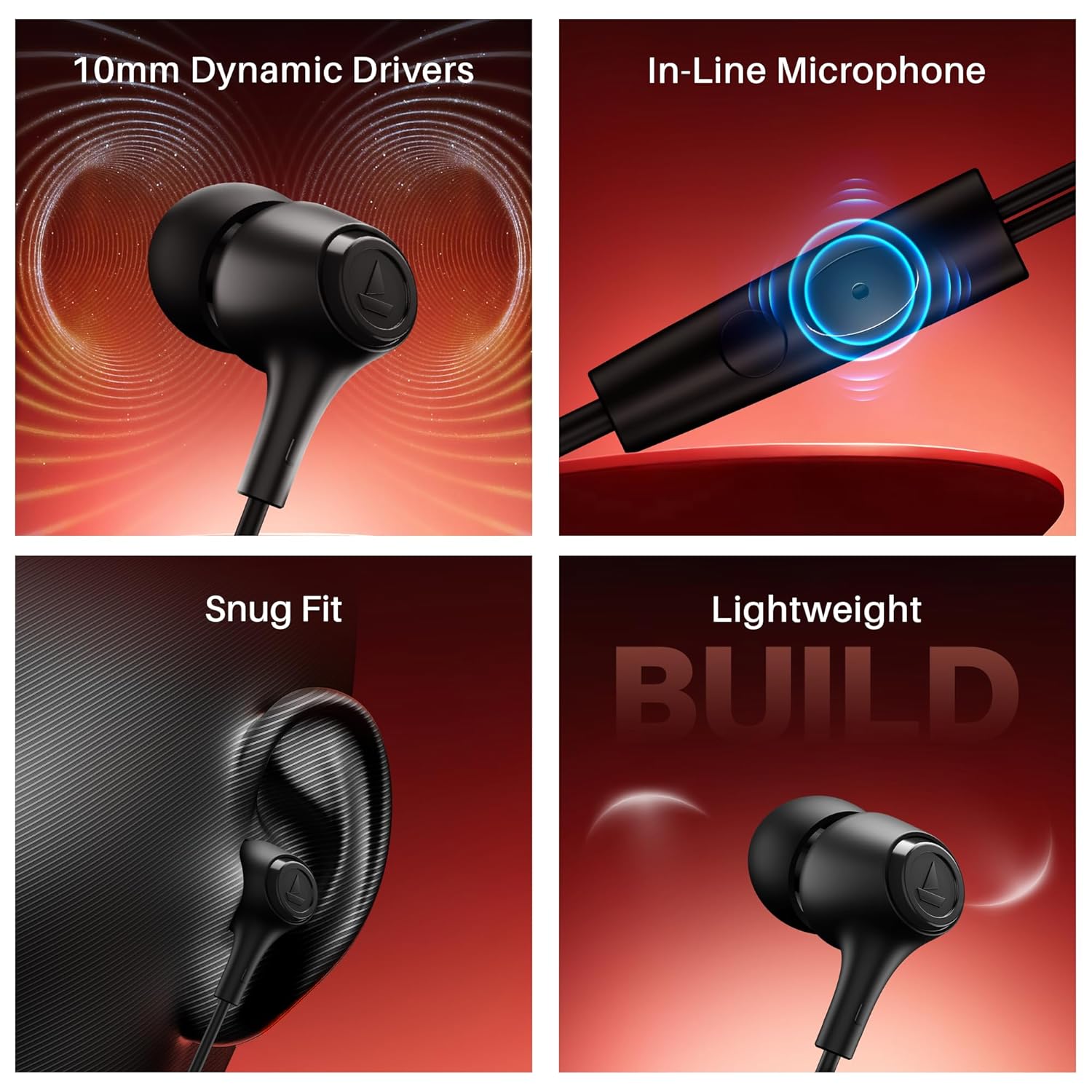 boAt BassHeads 95 (2025 Launch) Wired Earphones, 10mm Drivers, Signature Sound, in-Line Microphone, Integrated Controls, Snug Fit, Lightweight, Voice Assistant, 120cm Cable & 3.5mm Jack(Active Black)