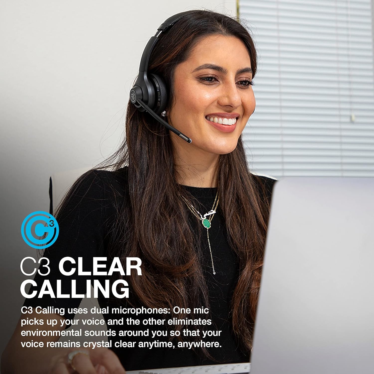JLab Go Work Wireless On Ear Headsets with Microphone - 45+ Playtime PC Bluetooth Headset and Multipoint Connect to Laptop Computer and Mobile - Wired or Wireless Headphones with Microphone